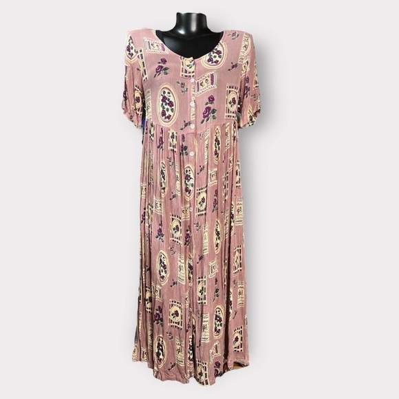 American Vintage Dresses & Skirts - La Cera VINTAGE 80s 90s Midi Pocket Dress Small OVERSIZED Single Stitch Floral